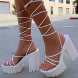 Gladiator Platform Sandals 2021 New Female Cross Tied High Heels Ladies Sexy Shoes Summer Women's Footwear Plus Size