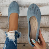 Breakj Solid-Colored Round Head Flying Flat Sole Single Shoes Women's Casual Breathable Hollow Knitted Lazy Working Shoes