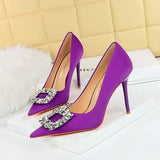 Breakj Fashion Banquet High-Heeled Shoes Women's Shoes Fine Heel Ultra High Heel Shallow Mouth Pointed Water Diamond Buckle Single Shoes