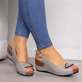 Women Sandasls Summer Platform Casual Rome Middle Heels Shoes Wedges Peep Toe Buckle Strap Female Pumps Ladies Beach