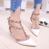 Women's Shoes 2019 Summer Pointed High-heeled Stiletto Patent Leather Rivet Single Shoes Was Thin Buckle Women's
