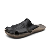 Genuine Leather Men's Sandals Classic Breathable Slip-On Sandals Men Casual Beach Shoes Outdoor Slippers Plus Size