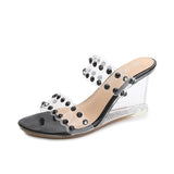 Breakj Rhinestone Comprehensive Wedge Sandals Female Summer New Sexy Crystal Transparent Heels With Wedge