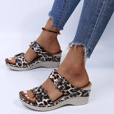 New Summer Women Sandals Leopard Mid Heel Platform Wedges Ladies Shoes Snake Patterns Peep Toe Female Casual Roman