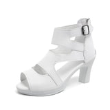 Breakj High-Heeled Sandals Women 2025 Summer New White Fish Mouth Hollow Sandals With Leather Face Coarse