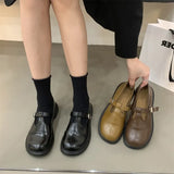 Style Small Leather Shoes for Women Vintage Round Toe Low Heel Women Shoes Casual Flat Loafers School Single Shoes