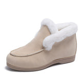 Ankle Boots Suede Leather Boots Warm Fur Casual shoes Winter Boots Slip-on Snow Boots for Women Flat Wool Boots Women