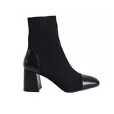 Boots 2023 Autumn And Winter New Thick-Heeled Knitted Socks, Square Head Korean Version Of Fashionable Short Boots Martin