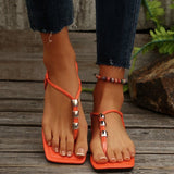 Breakj New Sandals Women Flat Head Beaded Women Sandals Fashion Style