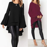 Fashion Women's Asymmetrical Blouse 2022 ZANZEA Elegant Puff Sleeve Tops Layered Blusas Female Solid Blusas Tunic