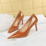 Breakj Fashion Simple Fine Heel High Heel Bright Face Patent Leather Shallow Mouth Pointed Women's Shoes High Heels Single