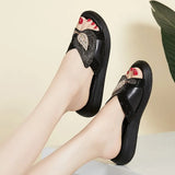 Women Slippers Shoes Genuine Leather Rhinestone Outside Slides Ladies Fashion Wedges Summer Beach thick sole Flip