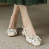 Retro Toe Sandals Women's 2022 Summer New Shallow Mouth Bow Mid-heel Back Empty Sandals Comfortable and Simple