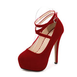 High Heel Shoes on Platform Casual Blue Black Red Women Stilettos Dance Evening Party Pumps Large Size 44