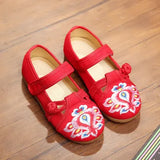 Breakj Shoe Box Girls Embroidered Cloth Shoes, Flat Single Shoes, Children's