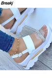 Summer Women Platform Buckle Strap Sandals Thick Bottom Casual Lady Anti-Slip Beach Shoes Sequins Footwear Sandalias
