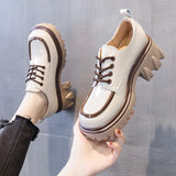 Women's Shoes British Style Chunky Platform Women Pumps 2023 Spring Lace Up Loafers Woman Round Toe Patent Leather