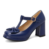 Patent Leather Dress Pumps Block High Heel for Women Chic Comfort Platform Mary Janes Closed Toe Bow Cosplay Kawaii