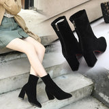 Breakj Children's Shoes 2025 New Korean Version Of Autumn And Winter In The Barrel Tip Thick Heel Short Boots Women's High Heels Shoes Elastic