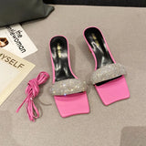 Slippers Women Clear Crystal High Heel Stilettos Sexy Pumps Summer Sandals Shoes Square Toe Ladies Shoes Women Sandals