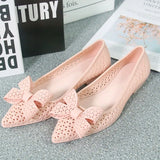 Shoes Pointed Toe Bowtie Hollow Out Summer Woman Flats Ladies Slip On Comfortable Jelly Shoes Fashion 2020 Female