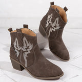 Embroidery Faux Suede Western Boots Women Pointed Toe Retro Cowgirl Boots Woman 2023 Slip On Thick Heels Ankle
