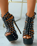 Cool Fashion Female Sandals Buckle Rivit Peep Platform Stiletto High Heel Sandals Women 2022 Summer Big Size 42
