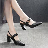 High-Heeled Sandals Women's Shoes 2023 Summer New Cowhide Thick-Heeled Fairy Shoes With