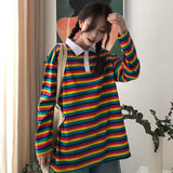 Spring Fall Oversize Women Tshirts Long Candy Streetwear Casual Striped T-shirt Harajuku Patchwork Tops Long sleeve