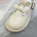 Leather Mule Shoes Loafers Black Buckle Strap Round Toe Thick Heels Platform Elegant Female Moccasins Mules Femme