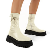 Boots Women Platform Warm Shoes Winter Fashion Cool Punk Mid-Calf Boots Zipper Leather Boots Women Botas