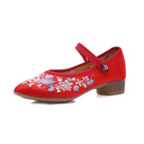 Breakj Grain Sole, Pointed Shoes Single Square Heel Fashionable Low Heel Embroidered Cloth Shoes, Retro Plate Buckle Embroidered Cloth Shoes Women's