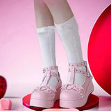 Dropship Sweet Lolita Style Gothic Cosplay Black Pink Cozy Wedges Mary Jane High Heels Pumps Platform Shoes Woman