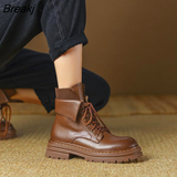 Women's Motorcycle Boots Vintage Brown Lace Up Boots Fashion In Autumn 2023 New Thick Soled Flat Heel Boots Low Boots
