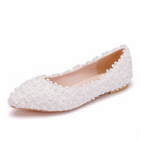 Breakj Bridal Shoes Handmade Wedding Shoes Color Flat-Soled Wedding Shoes Bridesmaids Performance Flat Heel Single