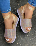 Fashion Rhinestones Wedge Sandals Women Summer 2020 High Heels Platform Shoes Woman Thick Sole Black White Chunky