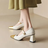 New French Mary Jane Shoes, Lacquered Leather, Square Head, Thick Heels, High Heels, Small Fragrant Style, One Word, Single Shoe
