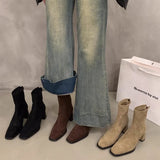Breakj Short Boots 2024 New Autumn French Small Ankle Boots After Zipper Rough And Velvet Face Thin Martin