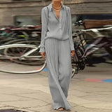 Spring Summer Loose Women Two Piece Set Casual Long Sleeve Button Tops + Long Pants Outfit Elegant Office Lady Shirt