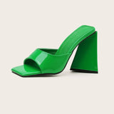 style Fashion Triangle Heeled Women Slippers 12cm Ultra High heels Square toe Slide Sandals Female Summer daily Mules