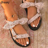 Women Sandals Color Flat Casual Lace Up Bow Shoes for Ladies Summer Fashion 2021 Outdoor Leopard Beach