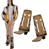 Breakj New 2023 Thick Heel Boots Color Show Western Boots Women's Full Cowhide Plus Size Martin