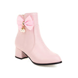 Breakj Sweet Student Boots Autumn And Winter Heel Round Head Women's Boots Large Size Short Boots