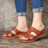 Breakj Women's Slippers Summer Large-Size Slope Heel Sandals Hollow Cross Lady
