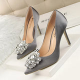 Breakj Korean Version Of Water Diamond Women's Shoes Thin Heel High Heel Sexy Show Thin Shallow Mouth Pointed Shiny Water Diamond With Buckle Single