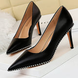 Shoes Black Heels Metal Beads Woman Pumps Suede High Heels Stiletto Wedding Shoes Women Heels Female Plus Size 41 42