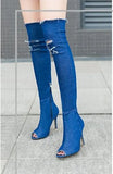 2017 New Fish Mouth Cow Carefully Follow The Knee Boots With The Same Thin Leg Elastic Sandals In