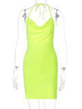 Elegant Mini Dress Sleeveless Women Halter Clubwear Backless Ladies Sexy Bodycon Red Side Split Lace Up Dresses
