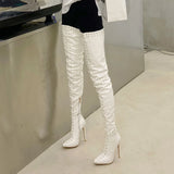 Furtado 2022 Autumn winter shiny leather Over the knee boots woman Pointed Toe Stilettos Heels Fashion Rivets Female
