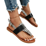 Size Women's Shoes In Summer, One-Word Buckle, Round Head, Flat Bottom, Leopard Print Sandals From